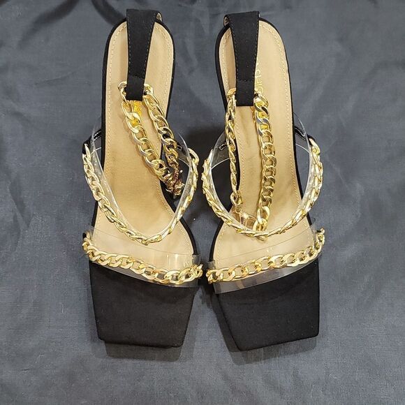 BRAND NEW FASHION NOVA MIGHTY CHAIN STRAP HEELS IN BLACK SANDAL - Picture 4 of 14